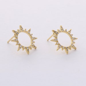 4PCS Real Gold Plated Sun Earrings Stud, Zircon Sun Earrings, cz Pave Post Earrings, High Quality, Nickel Free image 3