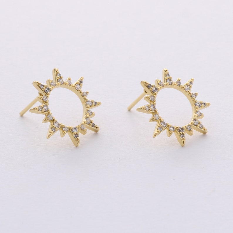 4PCS Real Gold Plated Sun Earrings Stud, Zircon Sun Earrings, cz Pave Post Earrings, High Quality, Nickel Free image 3