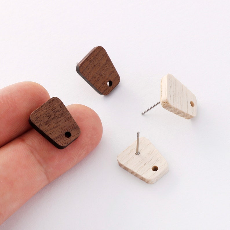 10pcs Trapezoid Wood Earrings, Wood Stud Earrings,Ear Wire, Earrings Post,Wood Jewelry Accessories, Diy Material, Craft Supplies image 1