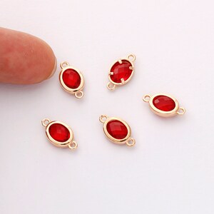 10pcs breloque ovale rouge, connecteur en verre ovale, breloque en verre à facettes, verre encadré, accessoires de bijoux, vente en gros