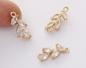 10pcs cz pave Leaves charm,bracelet necklace pendant,pave charm,gold plated over brass