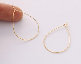 10PCS Real Gold Plated Teadrop Hoop Earring,Hoop Ear Wire, Wine Glass Charm Rings,Large Hoop Earrings,Beading Hoop,Handmade Jewelry Material