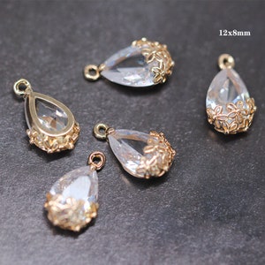 10pcs Frame Glass Charm, Teardrop Glass Pendant, Birthstone Charm,8*13mm Tiny Gemstone Charm, Jewelry Making, Material Craft Supplies