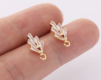 Pendientes de circonita de oro auténtico de 6 uds, pendientes de poste de hojas pavimentadas de circonia cúbica, pendientes de rama, accesorio de pendientes, accesorios de joyería, sin níquel