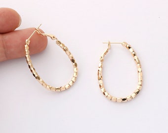 4pcs Real Gold Plated Oval Earrings, Oval Hoop Earrings, Bead Hoop,Post Earrings, Earring Accessories,Nickel Free,high-quality