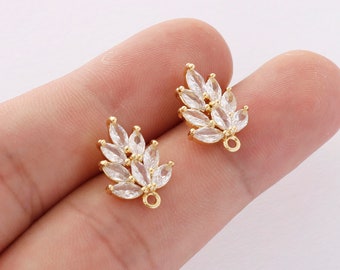 6PCS Real Gold Plated Zircon Leaves Earrings CZ Pave Post Earring Nickel-free High Quality