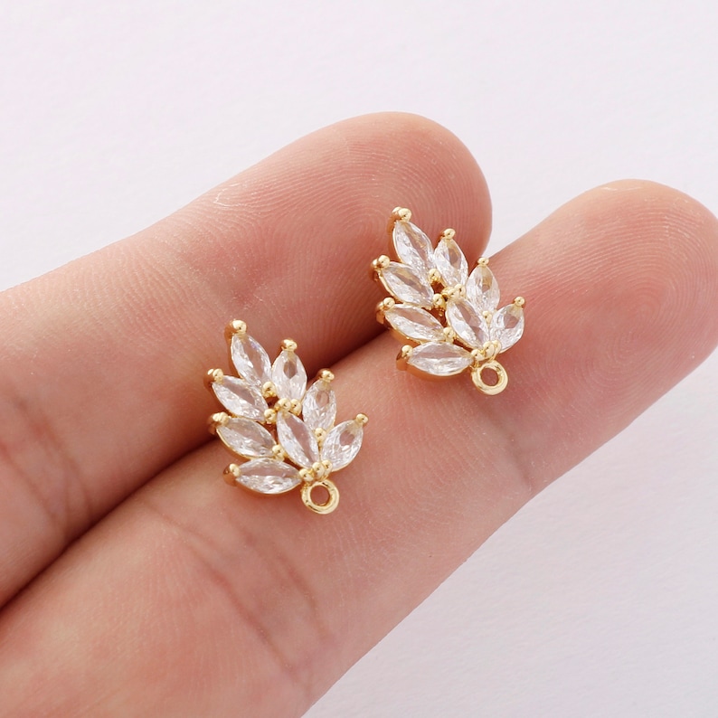 6PCS Real Gold Plated Zircon Leaves Earrings CZ Pave Post Earring Nickel-free High Quality image 1