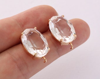 6PCS Gold Plated Oval Glass Post Earring, Glass Oval Earring Stud, Faceted Glass Earrings,Earring Component,Jewelry Making, Craft Supplies