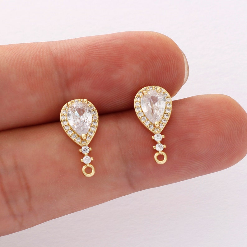 6PCS Real Gold Plated Zircon Teardrop Earrings, cz Pave Post Earrings, Stud Earrings, Jewelry Making,Jewelry Accessories,Diy Material image 2