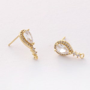 6PCS Real Gold Plated Zircon Teardrop Earrings, cz Pave Post Earrings, Stud Earrings, Jewelry Making,Jewelry Accessories,Diy Material image 3