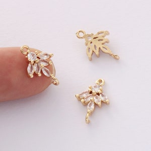 10PCS Gold Plated Zircon Leaf Charms,CZ Pave Leaves Connector, Jewelry Accessory Materials