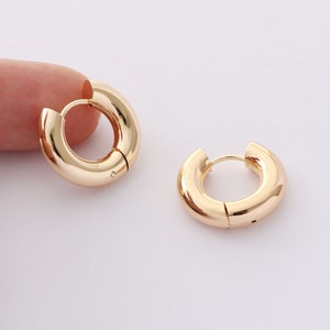 4pcs Real Gold Plated One Touch Earrings, Thick Round Hoop Jewelry Earrings, Chunky Hoop Earrings, Nickel free