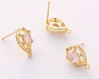 6PCS Real Gold Plated Zircon Teardrop Earrings, cz Pave Post Earrings, Stud Earrings, Jewelry Making,Jewelry Accessories,Diy Material