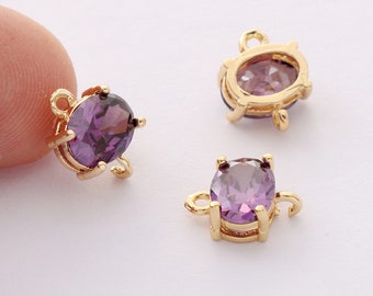 10pcs Light Purple Oval Charm, Tiny Oval Zircon Connector, Faceted Glass Charm,Framed Glass, Jewelry Accessories, Wholesale