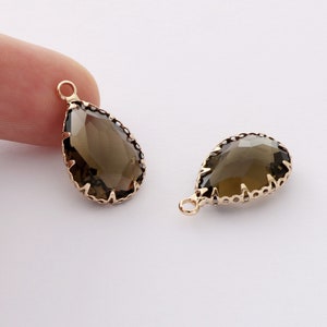 10pcs Brown Glass Charm, Large Teardrop Glass Pendant, Frame Glass Crystal Charm,Handmade Jewelry Accessories