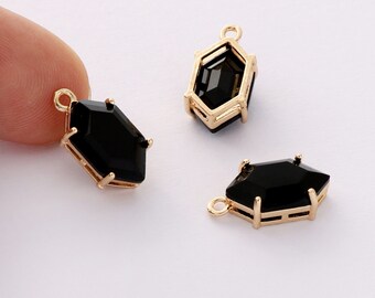 10 piezas de abalorio colgante de cristal negro, cuentas de lucita facetadas de diamante grande, abalorio de canal hexagonal, piedra preciosa de bisel, precios al por mayor
