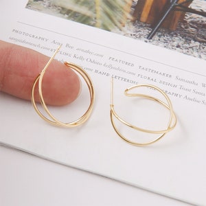 Boucles d'oreilles créoles plaquées or véritable 10 pièces, boucles d'oreilles entrecroisées, boucles d'oreilles Huggie, fabrication de bijoux, accessoires de bijoux, matériel de bricolage