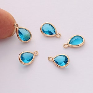 10pcs Tiny Blue Teardrop Charm, Teardrop Crystal Pendant,Glass CharmBezel Gemstone, wholesale prices