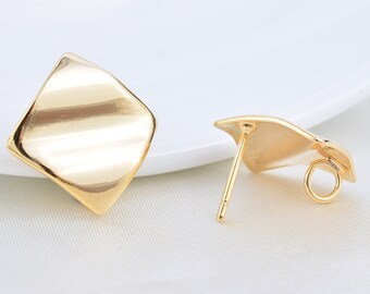 10PCS Real 18K Gold Plated Wavy squareEarrings, Geometric Earring Attachment, Statement Post Earring,Jewelry Making,Material Craft Supplies
