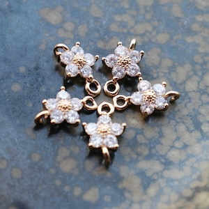 10pcs CZ Pave Charm, Zircon Flower Pendant, Clear Flower Connector,8mm,Jewelry Making,Material Craft Supplies