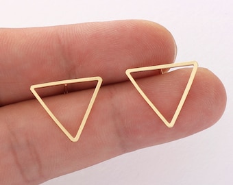 10pcs Real Gold Plated Triangle Earrings, Large Triangle Stud Earrings, Minimalist Geometry Earrings,Jewelry accessories,Nickel Free