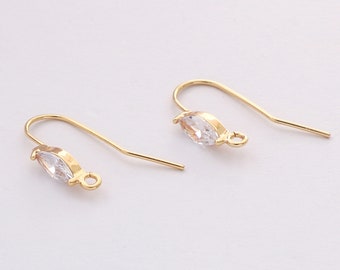 10pcs Real Gold Plated Zircon Earrings Stud, cz Pave Oval Earrings, Simple Ear Hook, Earring Accessories, diy Material, High Quality