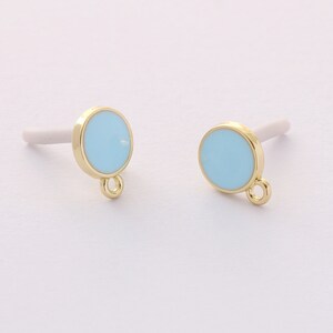10pcs Quality Gold Plated Alloy Earrings, 10mm Blue Enamel Round Stud Earrings ,Earring Jewelry DIY Material