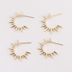 6pcs Real Gold Plated Rivet earrings, Spike Stud Earrings, Spike Huggie Earrings, Post Earrings, High Quality, Nickel Free image 2