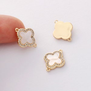 6PCS Real Gold Plated Flower Shell Charm,Shell Drop, Clover Shell Connector, Jewelry Making Material, Crafts Supplies, Earrings diy