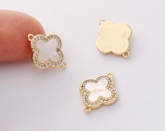 6PCS Real Gold Plated Flower Shell Charm,Shell Drop, Clover Shell Connector, Jewelry Making Material, Crafts Supplies, Earrings diy