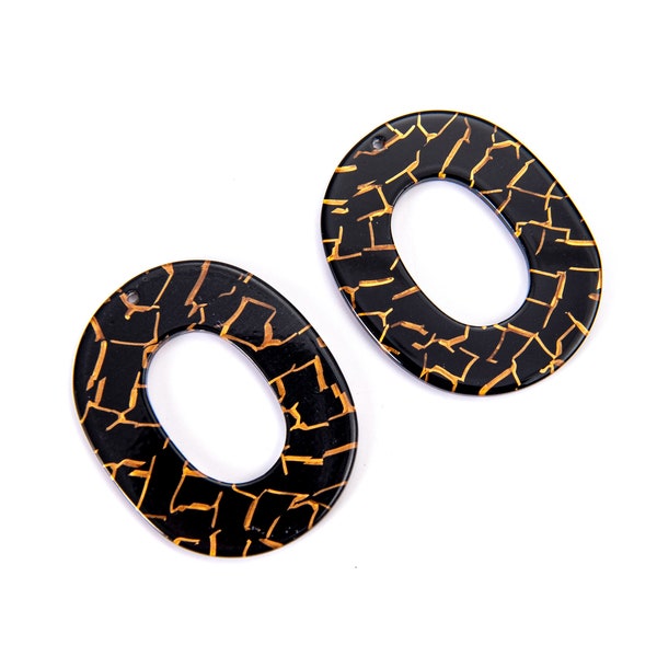 6pcs Oval Cellulose Acetatic Charm Black Resin Pendants Jewelry Charm Diy Jewelry Accessories Craft Supplies