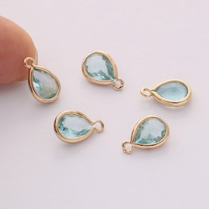 10pcs Tiny Blue Glass Charm, Teardrop Crystal Pendant,Bezel Gemstone, wholesale prices