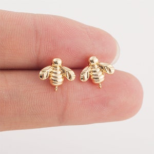 10pcs Real Gold Plated Bee Earrings, Bee Stud Earrings, Ear Wire, Bee Post Earrings, Animals/ insects Earrings,Nickel Free,high-quality image 1