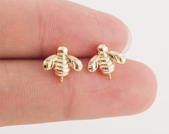 10pcs Real Gold Plated Bee Earrings, Bee Stud Earrings, Ear Wire, Bee Post Earrings, Animals/ insects Earrings,Nickel Free,high-quality