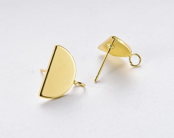 6PCS Real 18K Gold Plated Semicircle Earrings,Geometric Earring Attachment,Semicircle Post Earring,Jewelry Making,Craft Supplies,Nickel-free