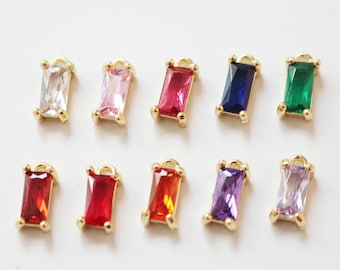 10pcs Real Gold Plated Zircon Charm, cz Pave Rectangle Pendant,Tiny Mini Zircon Brass Finding, Jewelry Accessories, Earrings Material