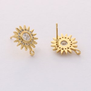 10PCS Real Gold Plated Sun Earrings Stud, Zircon Sun Earrings, cz Pave Post Earrings, High Quality, Nickel Free image 3