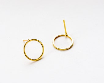 10PCS Real Gold Plated Circle Earrings, Geometric Earring Attachment, Round Post Earring, Jewelry Making, Material Craft Supplies