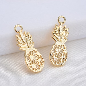 10pcs  pineapple charm, Nickel free,  18K shiny gold plated brass, Mini pineapple pendant