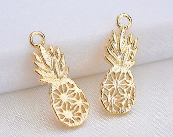 10pcs  pineapple charm, Nickel free,  18K shiny gold plated brass, Mini pineapple pendant