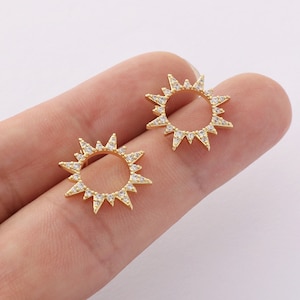 4PCS Real Gold Plated Sun Earrings Stud, Zircon Sun Earrings, cz Pave Post Earrings, High Quality, Nickel Free image 1