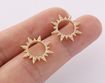 4PCS Real Gold Plated Sun Earrings Stud, Zircon Sun Earrings, cz Pave Post Earrings, High  Quality, Nickel Free