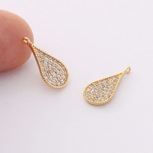 6pcs real gold plated teardrop charm, Zircon teardrop pendant,cz pave charm, jewelry making materials, high quality, nickel free
