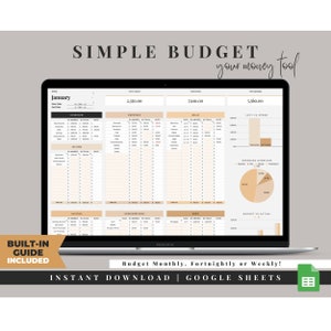 Simple Monthly Budget Planner, Google Sheets Budget Template, Bi Weekly Budget Tracker, Paycheck Budget Spreadsheet, Fortnightly Budget