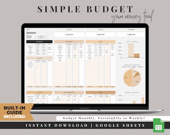 Simple Monthly Budget Planner, Google Sheets Budget Template, Bi Weekly Budget Tracker, Paycheck Budget Spreadsheet, Fortnightly Budget