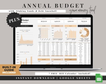 Annual Budget Google Sheets, Budget Planner, Annual Budget Spreadsheet, Monthly Budget Template, Annual Budget Tracker, Personal Finance