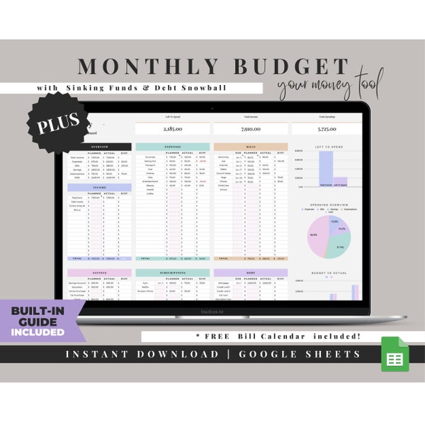 Monthly Budget Spreadsheet, Google Sheets Budget Template, Monthly Budget Planner, Personal Finance Tracker, Simple Budget Spreadsheet