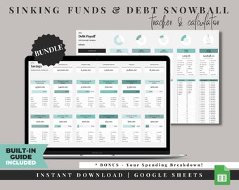Foglio di calcolo della valanga del debito, Tracker del debito, Fogli Google, Tracker dei fondi di ammortamento, Tracker dei risparmi, Tracker del rimborso del debito, Finanza personale
