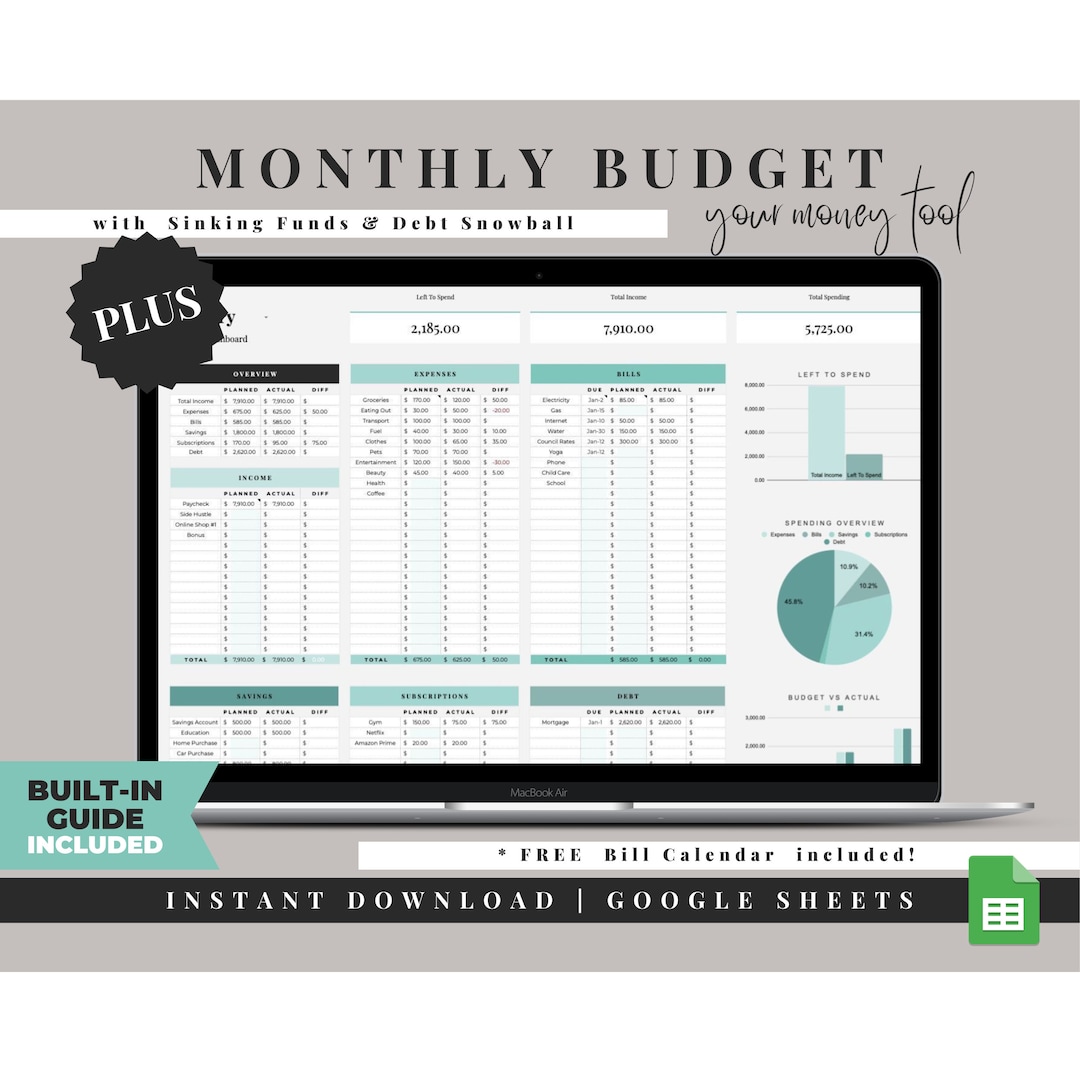 Monthly Budget for Google Sheets, Budget Template, Simple Monthly ...