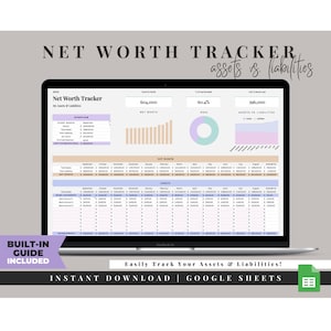Nettowaarde-tracker-spreadsheet, persoonlijke financiële planner, nettowaarde-calculator, persoonlijke financiële sjabloon, activatracker, activa en passiva